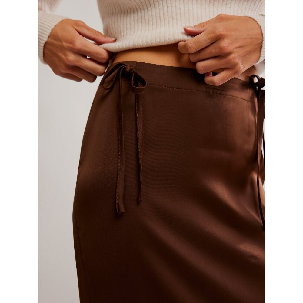 FREE PEOPLE Rosetto Column Satin Maxi Skirt / Potting Soil - Picture 5 of 6